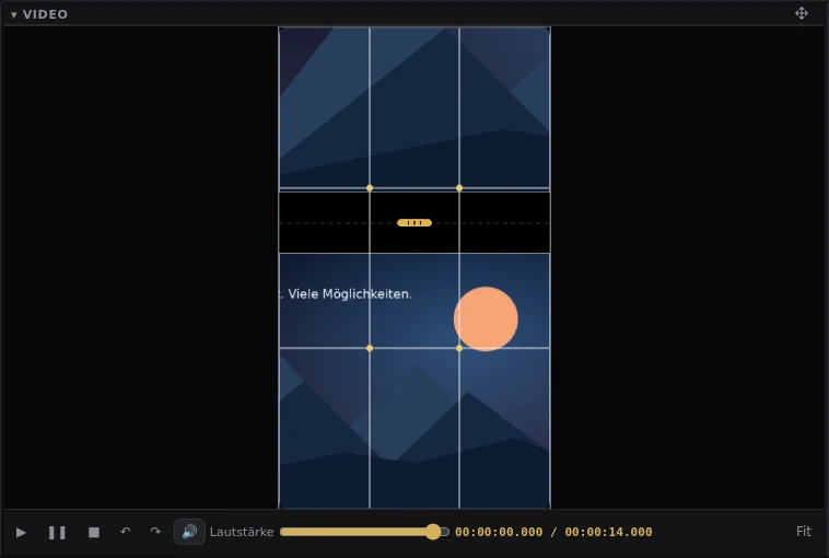Hochkant-Vorschaubereich im 9:16-Format mit Hilfslinien.